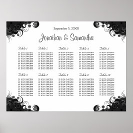 白黒10のテーブ結婚ルの座席表 ポスター