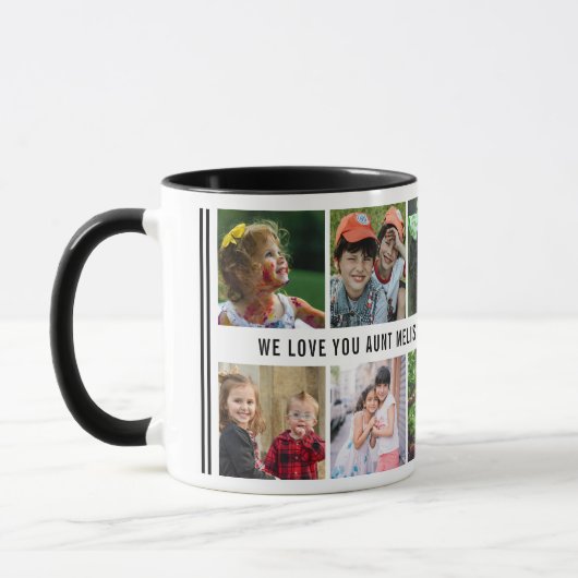 白黒10フォトコラージュ私たちはあなたを愛おばさん マグカップ (左)