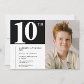 白黒10th誕生日の招待シック写真 招待状 (正面)
