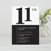 白黒11歳の誕生日の招待シンプル 招待状 (スタンド正面)