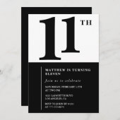 白黒11歳の誕生日の招待シンプル 招待状 (正面/裏面)
