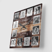 白黒12フォトコラージファミリー引用文ウッド スクエア壁時計 (傾斜)