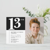 白黒13th誕生日の招待シック写真 招待状 (スタンド正面)