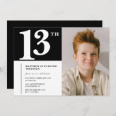 白黒13th誕生日の招待シック写真 招待状 (正面/裏面)