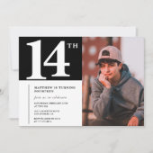 白黒14th誕生日の招待シック写真 招待状 (正面)