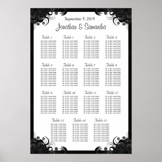 白黒15のテーブ結婚ルの座席表 ポスター (正面)