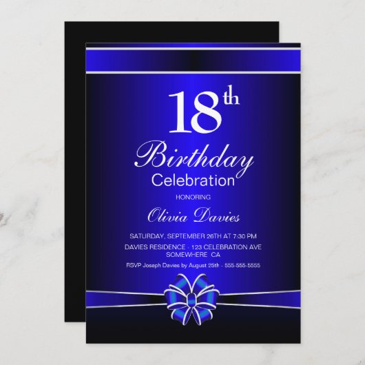 白黒18誕生祝い 招待状 (正面/裏面)