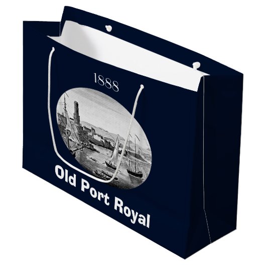 白黒1888年旧港ジャマイカ王室の ラージペーパーバッグ (正面アングル)