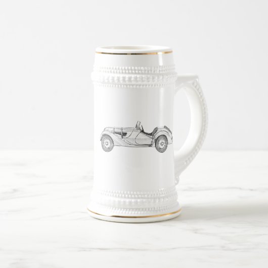 白黒1936年のBMW 328のイラストレーション ビールジョッキ (正面右)