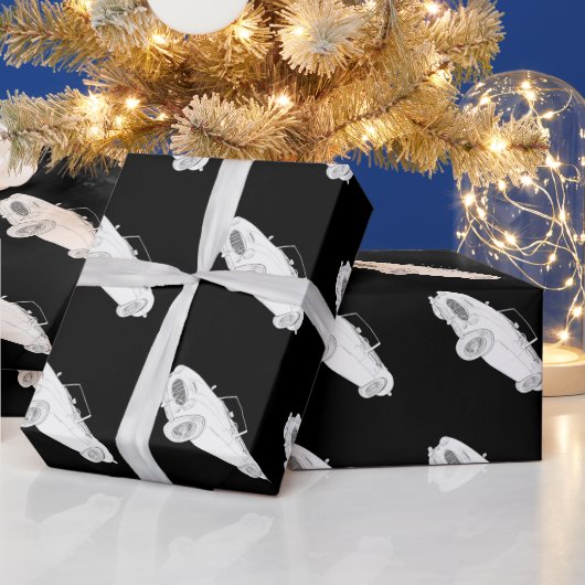 白黒1960オースティンヒーリー描写ズ ラッピングペーパー (クリスマス)