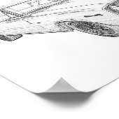 白黒1966ドッジコロネット鉛筆スケッチ ポスター (角)