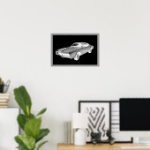 白黒1967ブイックリビエラポップ・アートのアート ポスター (ホームオフィス)