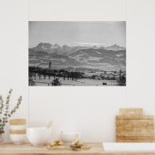 白黒1968ドイツ冬の町バイエルン ポスター (キッチン)