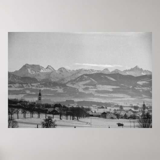 白黒1968ドイツ冬の町バイエルン ポスター (正面)
