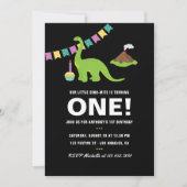 白黒1stバースデーチノーズをテーマにしたパーティー 招待状 (正面)