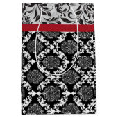 白黒2ダマスクのコンボ・パターン ミディアムペーパーバッグ (正面)