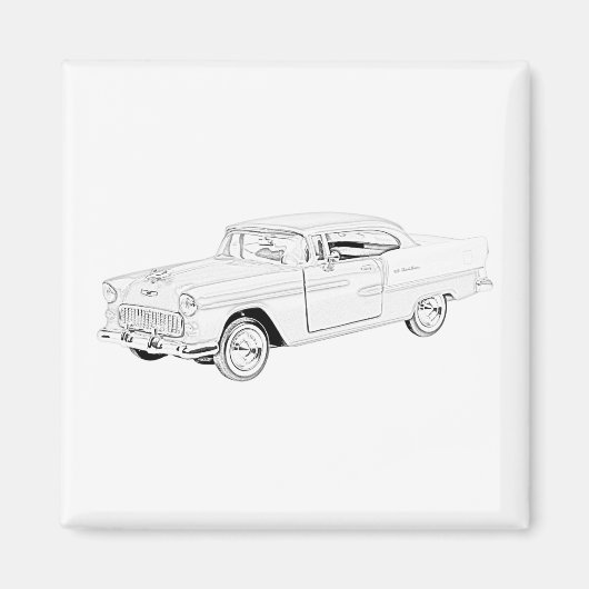 白黒2トーン1955 Chevy Bel Air Art マグネット (正面)