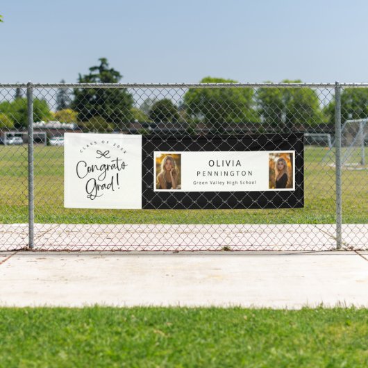 白黒2フォトおめでとうグラードパーティーバナー 横断幕 (インサイチュ)