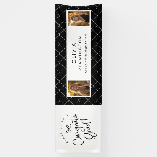 白黒2フォトおめでとうグラードパーティーバナー 横断幕 (縦)