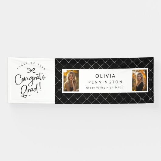 白黒2フォトおめでとうグラードパーティーバナー 横断幕 (横)