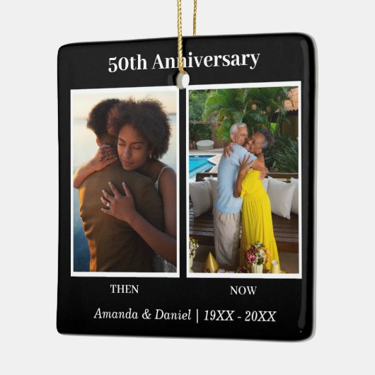 白黒2フォトコラージュ記念日 セラミックオーナメント (左)