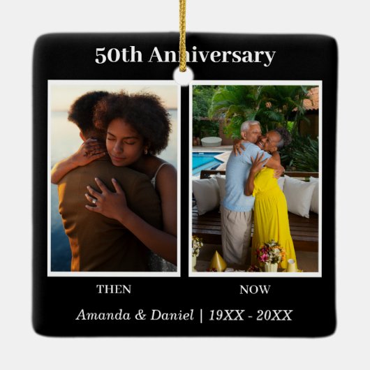 白黒2フォトコラージュ記念日 セラミックオーナメント (裏面)