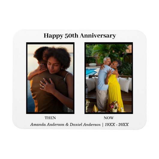 白黒2フォトコラージュ記念日 マグネット (横)