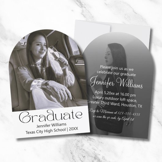 白黒2写真卒業パーティーアーチ 招待状