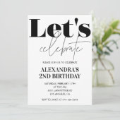 白黒2回目の誕生日の招待モダン 招待状 (スタンド正面)