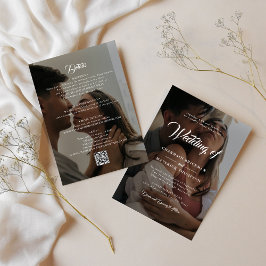 白黒2枚の写真（QRコード付き） 結婚 招待状