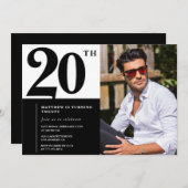 白黒20誕生日招待状写真 招待状 (正面/裏面)