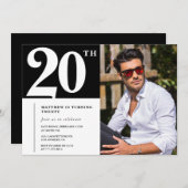 白黒20誕生日招待状 招待状 (正面/裏面)