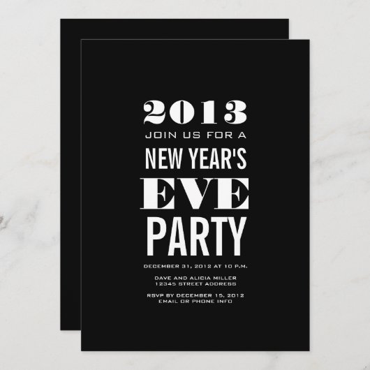 白黒2013年大晦日パーティの招待状 招待状 (正面/裏面)