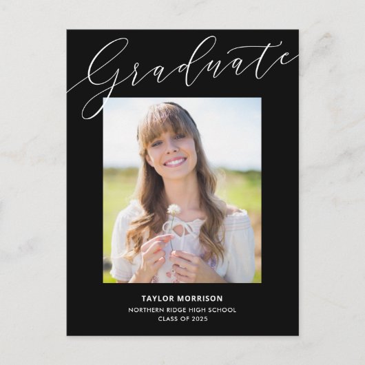 白黒2023エレガント写真卒業パーティー ポストカード (正面)