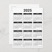 白黒2025年のカレンダー ポストカード (正面/裏面)