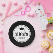 白黒2025年卒業 ペーパープレート (パーティー)