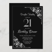 白黒21歳の誕生日ディナー 招待状 (正面/裏面)