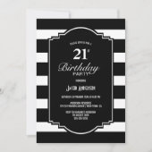 白黒21歳ストライプのの誕生日パーティー 招待状 (正面)