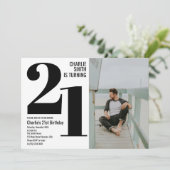 白黒21歳モダンの誕生日パーティー写真 招待状 (スタンド正面)
