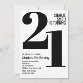 白黒21歳モダンの誕生日パーティー 招待状 (正面)