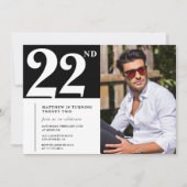 白黒22歳の誕生日招待状 招待状 (正面)
