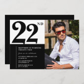 白黒22番目の誕生日招待状写真 招待状 (正面/裏面)