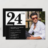 白黒24誕生日招待状写真 招待状 (正面/裏面)