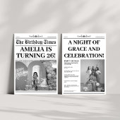 白黒26誕生日新聞写真 招待状