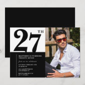 白黒27歳の誕生日招待状写真 招待状 (正面/裏面)