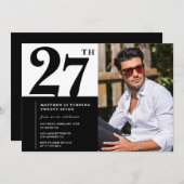 白黒27誕生日招待状写真 招待状 (正面/裏面)