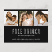 白黒3フォトウェディング日付を保存 案内ポストカード (正面)