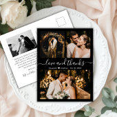 白黒3フォトコラージュ結婚の感謝 ポストカード