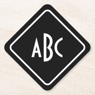 白黒3文字のモノグラム対角 ペーパーコースター