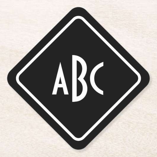 白黒3文字のモノグラム対角 ペーパーコースター (正面)